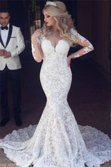 Long Sleeves Lace Wedding Dress Mermaid Bridla Gowns