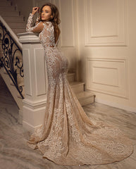 Long Sleeves Lace Wedding Dress Mermaid Long