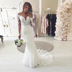 Long Sleeves Lace Wedding Dress Mermaid V-Neck