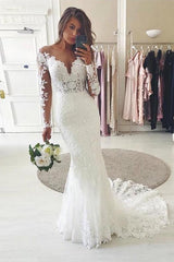 Long Sleeves Lace Wedding Dress Mermaid V-Neck