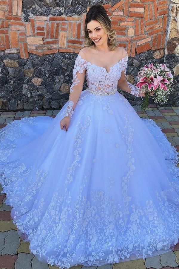 Long Sleeves Off-the-Shoulder Wedding Dress Long With Appliques