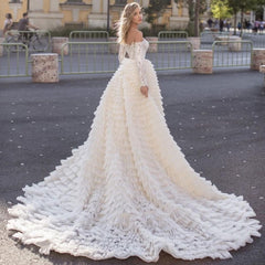 Long Sleeves Off-the-Shoulder Wedding Dress Mermaid With Overskirt