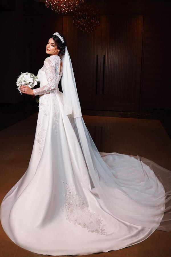 Long Sleeves Overskirt Wedding Dress Mermaid High Neck Lace