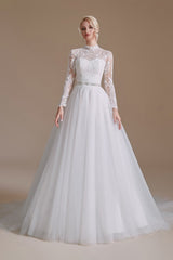 Long Sleeves Princess Lace Wedding Dress Tulle Bridal Gowns