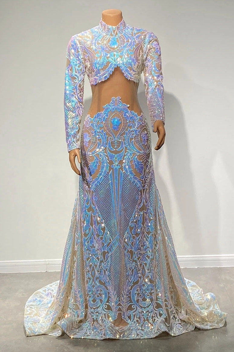 Long Sleeves Prom Dress Mermaid Sequins Online