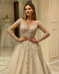 Long Sleeves Wedding Dress Lace Appliques A-Line