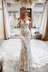 Long Sleeves Wedding Dress Mermaid With Lace Appliques