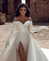 Long Sleeves Wedding Dress Off-the-Shoulder With Slit