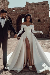 Long Sleeves Wedding Dress Off-the-Shoulder With Slit