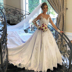 Long Sleeves Wedding Dress Princess Bridal Wear With Lace Appliques