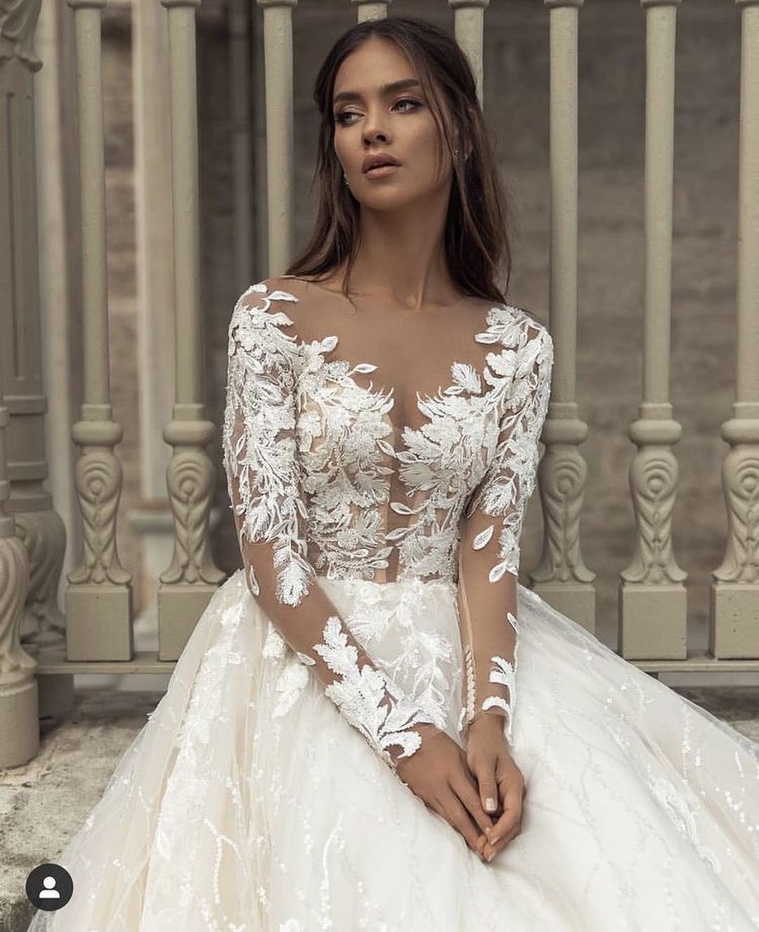 Long Sleeves Wedding Dress Princess With Lace Appliques