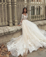 Long Sleeves Wedding Dress Princess With Lace Appliques