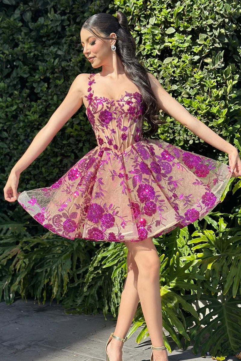 Lovely A-Line Purple Sequined Appliqued Sweetheart Short Homecoming Dress