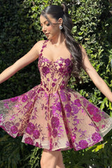 Lovely A-Line Purple Sequined Appliqued Sweetheart Short Homecoming Dress