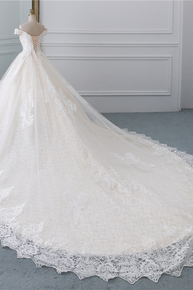 Luxury Ball Gown Off-the-Shoulder Lace Wedding Dress Sweetheart Sleeveless Appliques Bridal Gowns On Sale