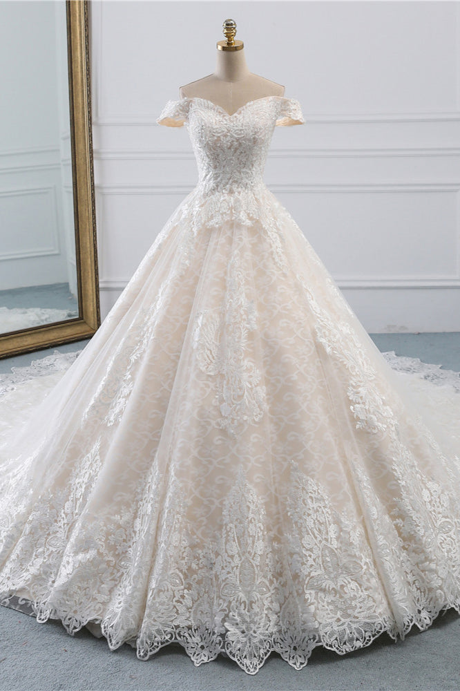 Luxury Ball Gown Off-the-Shoulder Lace Wedding Dress Sweetheart Sleeveless Appliques Bridal Gowns On Sale