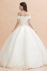 Luxury Ball Gown Off-the-Shoulder Sweetheart Wedding Dress Sleeveless Lace Satin Bridal Gowns On Sale