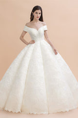 Luxury Ball Gown Off-the-Shoulder Sweetheart Wedding Dress Sleeveless Lace Satin Bridal Gowns On Sale