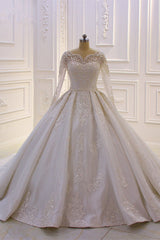 Luxury Satin Tulle Ruffle Wedding Dress Long Sleeves Appliques Beadings Bridal Gowns On sale