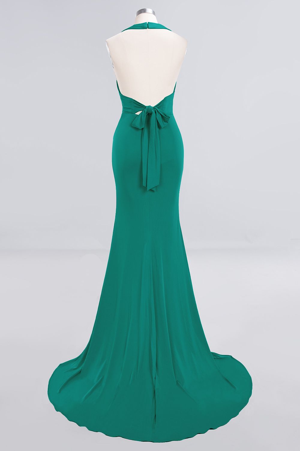 Mermaid Halter V-Neck Dark Green Chiffon Bridesmaid Dress with Open Back