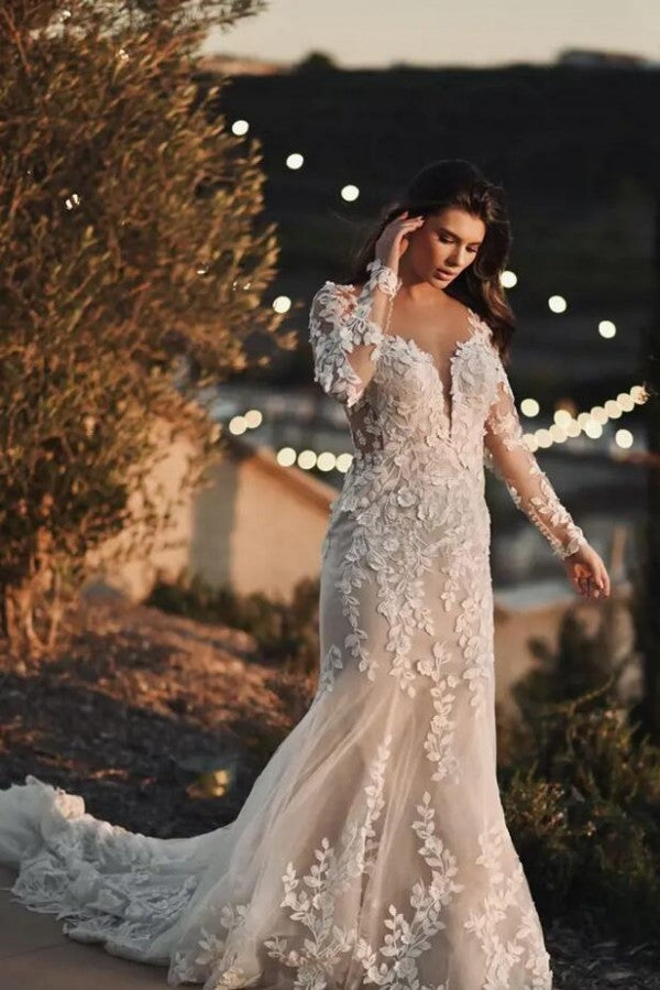 Mermaid Lace Wedding Dress Long Sleeves Online