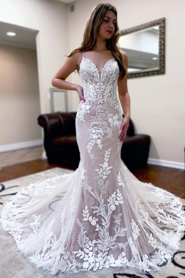 Mermaid Lace Wedding Dress Sleeveless With Appliques