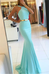 Mint Halter Mermaid Prom Dress Long Sleeveless