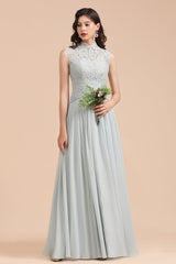 Mist High-Neck Lace Bridesmaid Dress Long Online