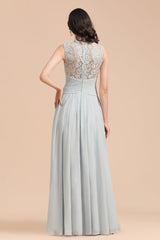 Mist High-Neck Lace Bridesmaid Dress Long Online