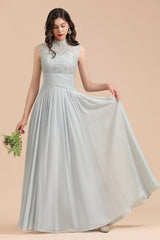 Mist High-Neck Lace Bridesmaid Dress Long Online