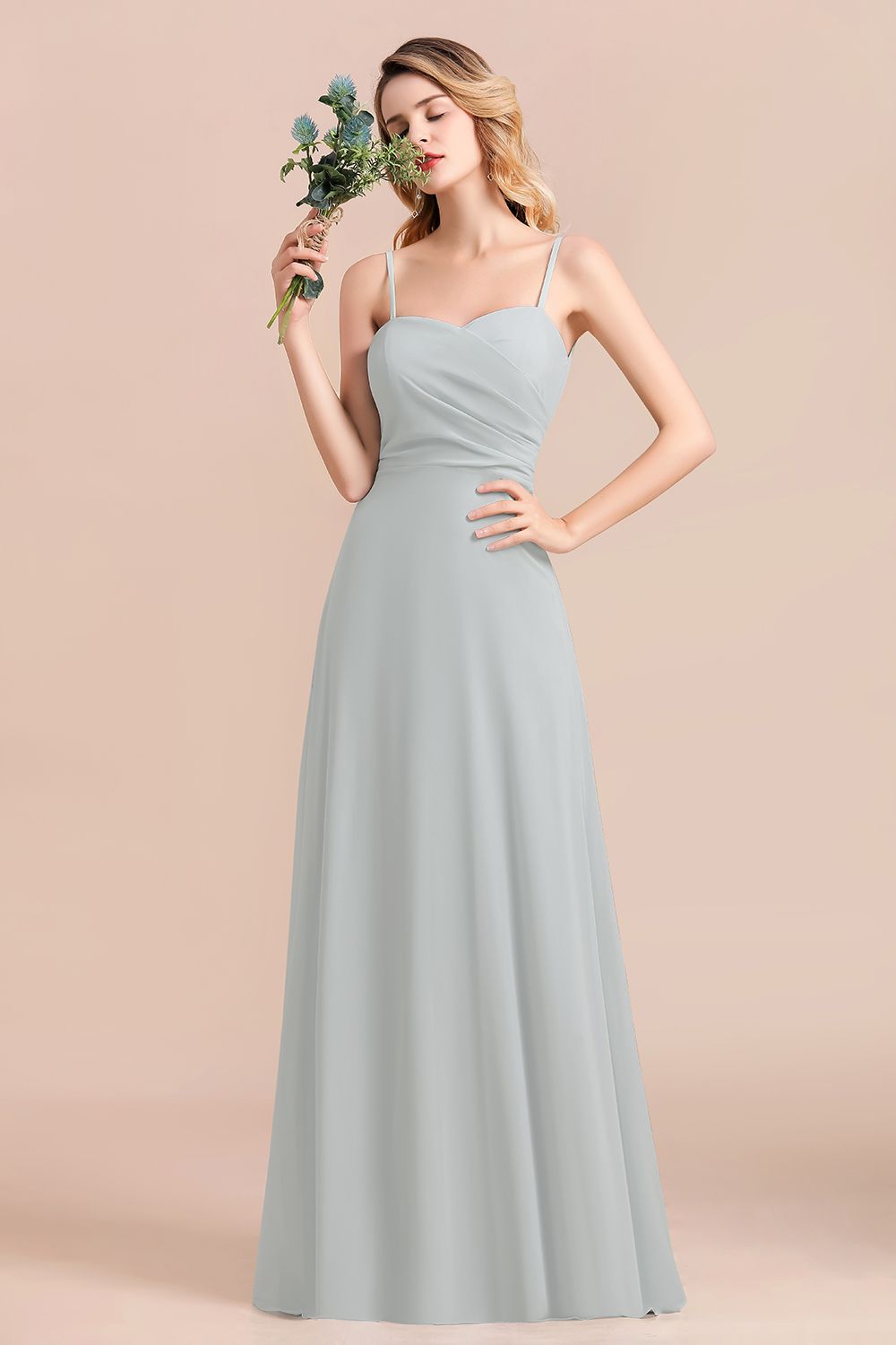 Mist Spaghetti-Straples Long Chiffon Bridesmaid Dresses Online