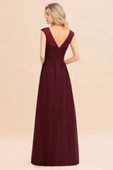 Modest Burgundy Chiffon Sleeveless Ruffle Bridesmaid Dress Affordable