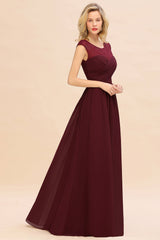 Modest Burgundy Chiffon Sleeveless Ruffle Bridesmaid Dress Affordable