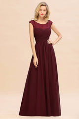 Modest Burgundy Chiffon Sleeveless Ruffle Bridesmaid Dress Affordable