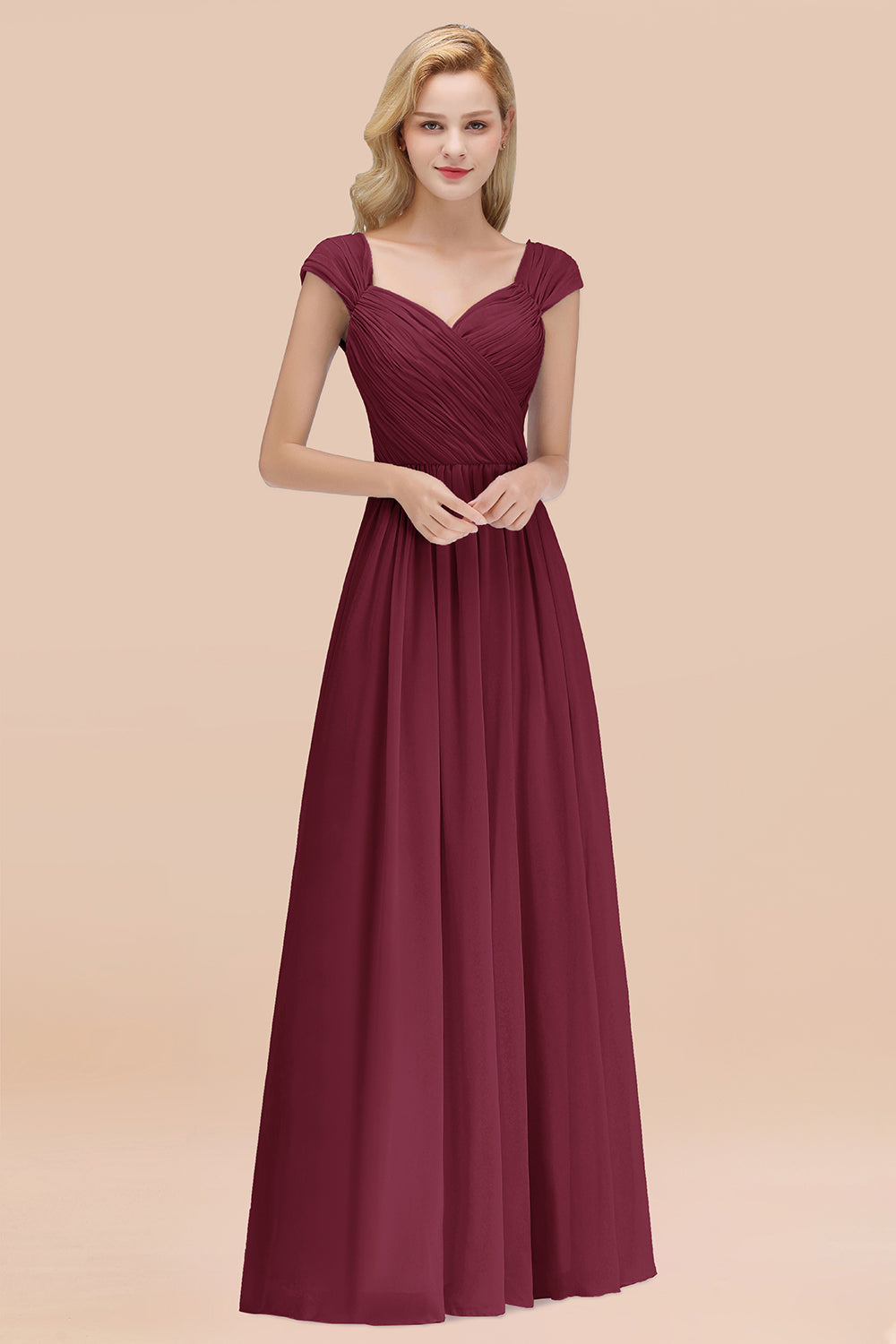 Modest Chiffon Sweetheart Sleeveless Affordable Bridesmaid Dresses with Ruffles