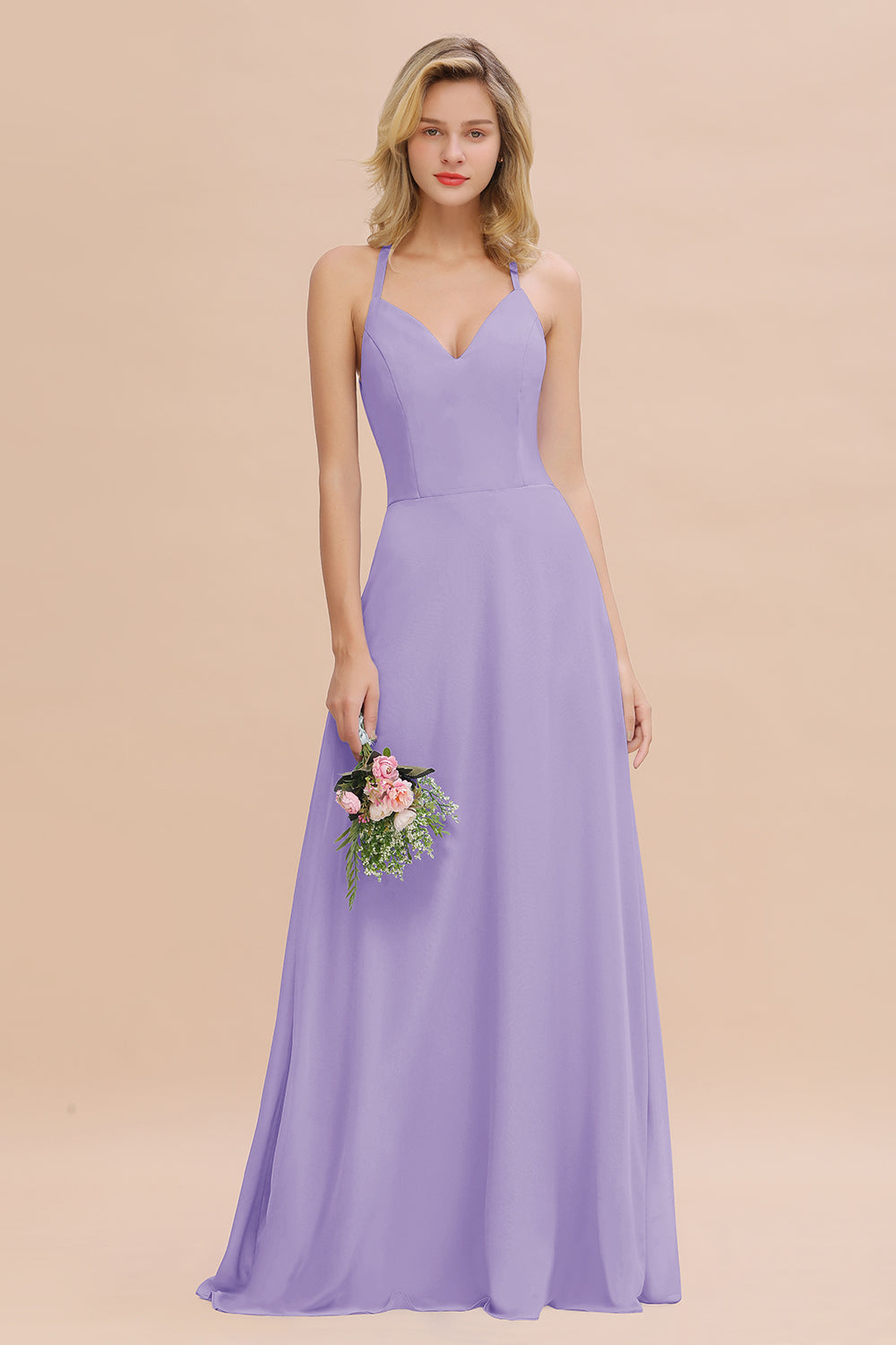 Modest Halter V-Neck Sleeveless Long Bridesmaid Dresses Online