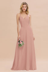 Modest Halter V-Neck Sleeveless Long Bridesmaid Dresses Online