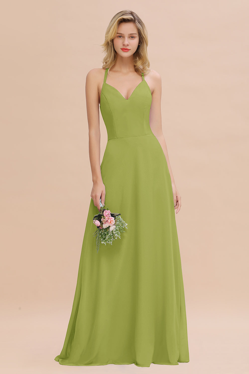 Modest Halter V-Neck Sleeveless Long Bridesmaid Dresses Online