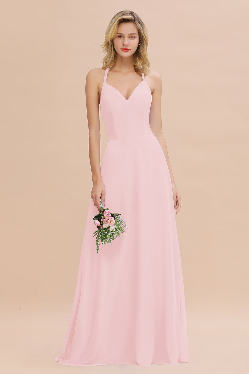 Modest Halter V-Neck Sleeveless Long Bridesmaid Dresses Online