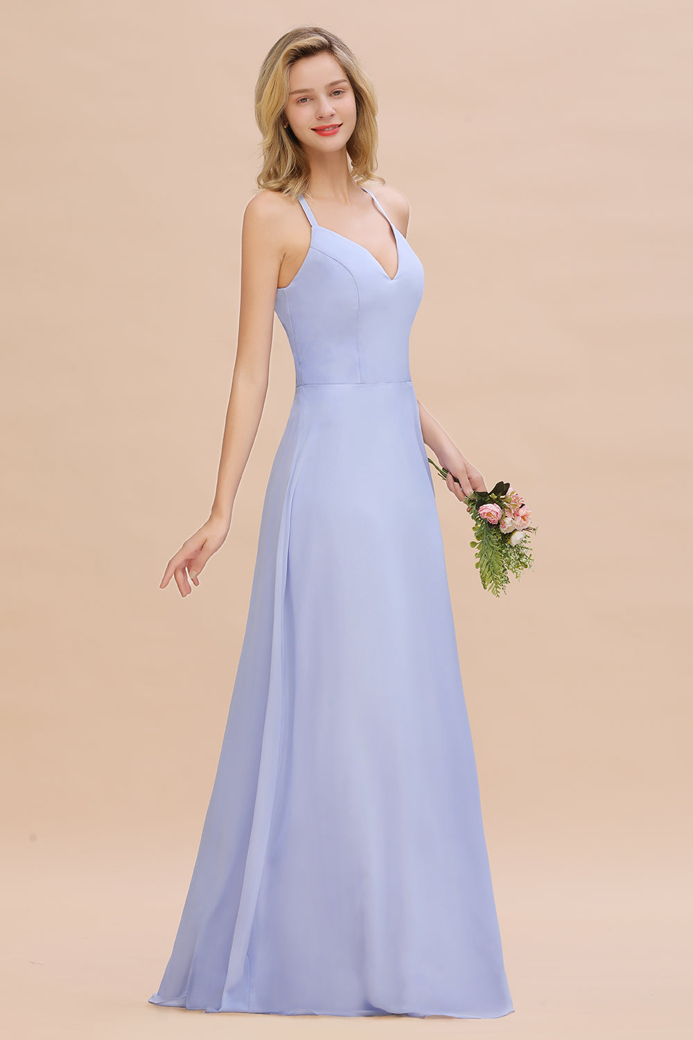 Modest Halter V-Neck Sleeveless Long Bridesmaid Dresses Online