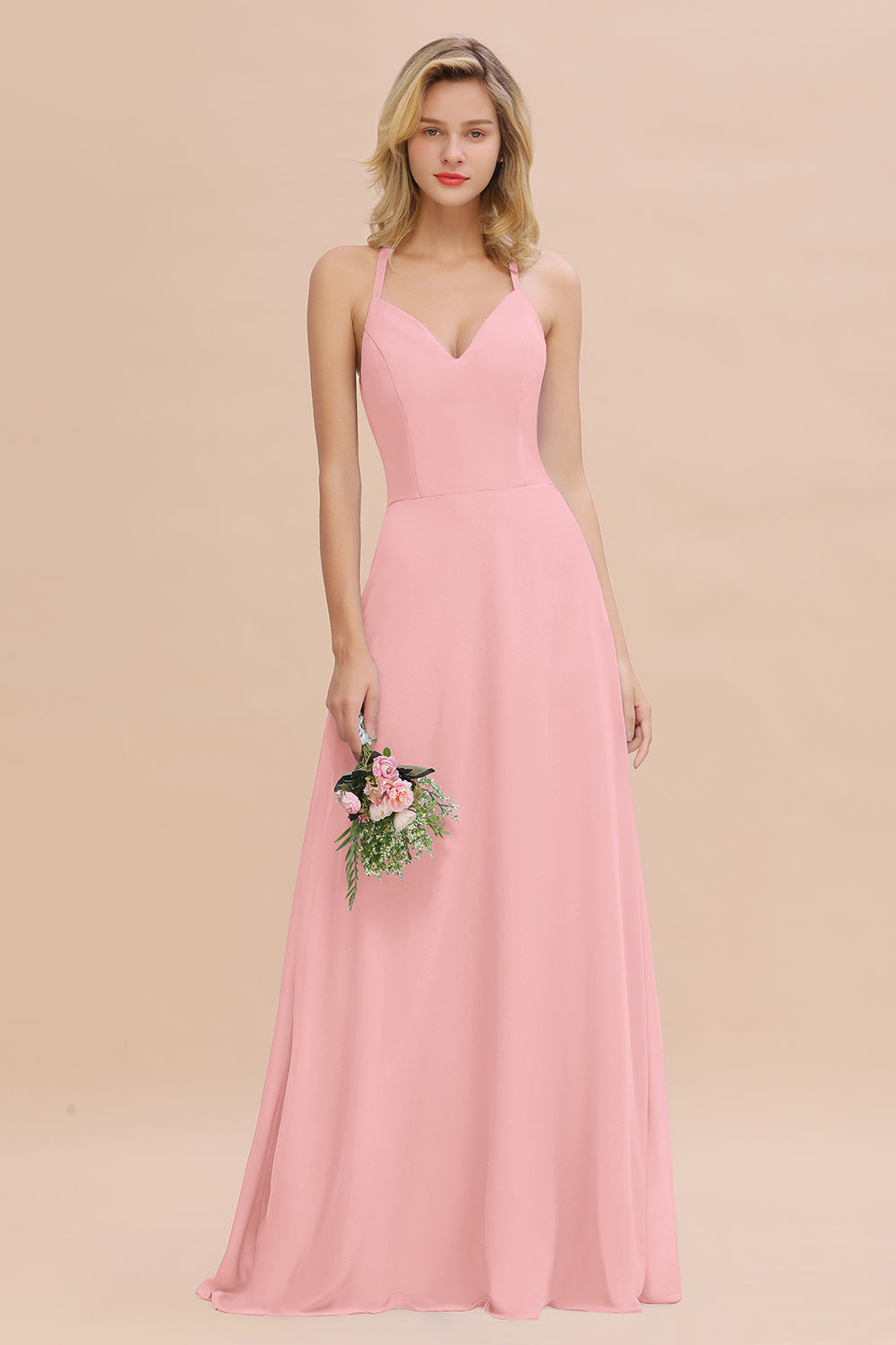 Modest Halter V-Neck Sleeveless Long Bridesmaid Dresses Online