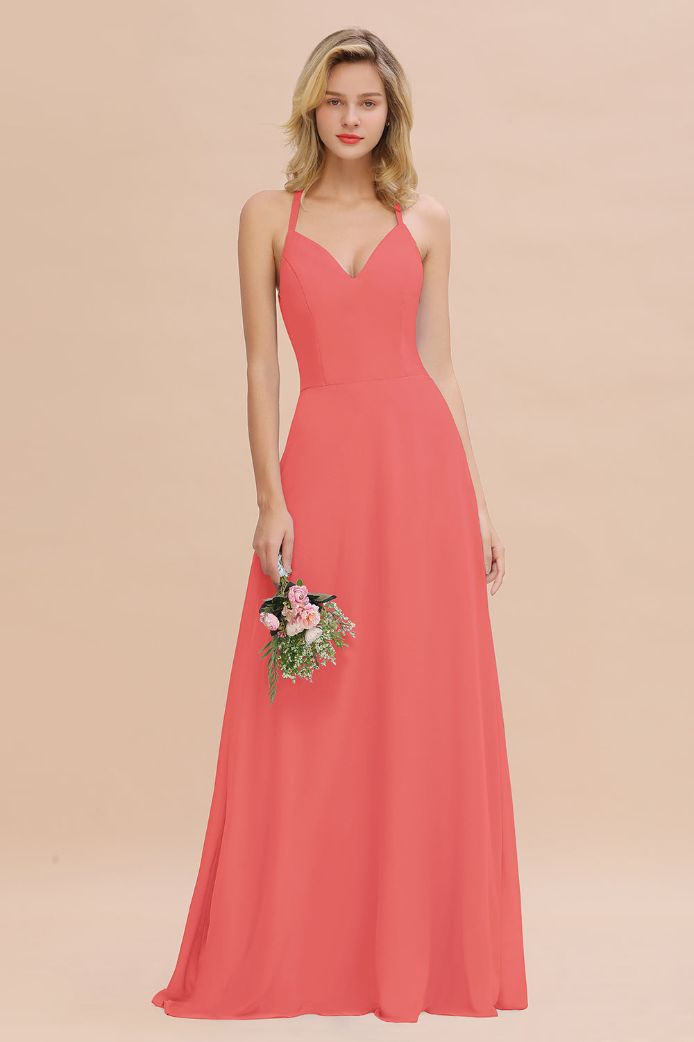 Modest Halter V-Neck Sleeveless Long Bridesmaid Dresses Online