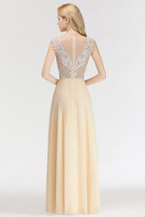 Modest Jewel Champagne Lace Bridesmaid Dresses with Beadings