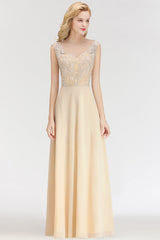 Modest Jewel Champagne Lace Bridesmaid Dresses with Beadings