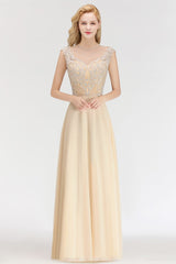 Modest Jewel Champagne Lace Bridesmaid Dresses with Beadings