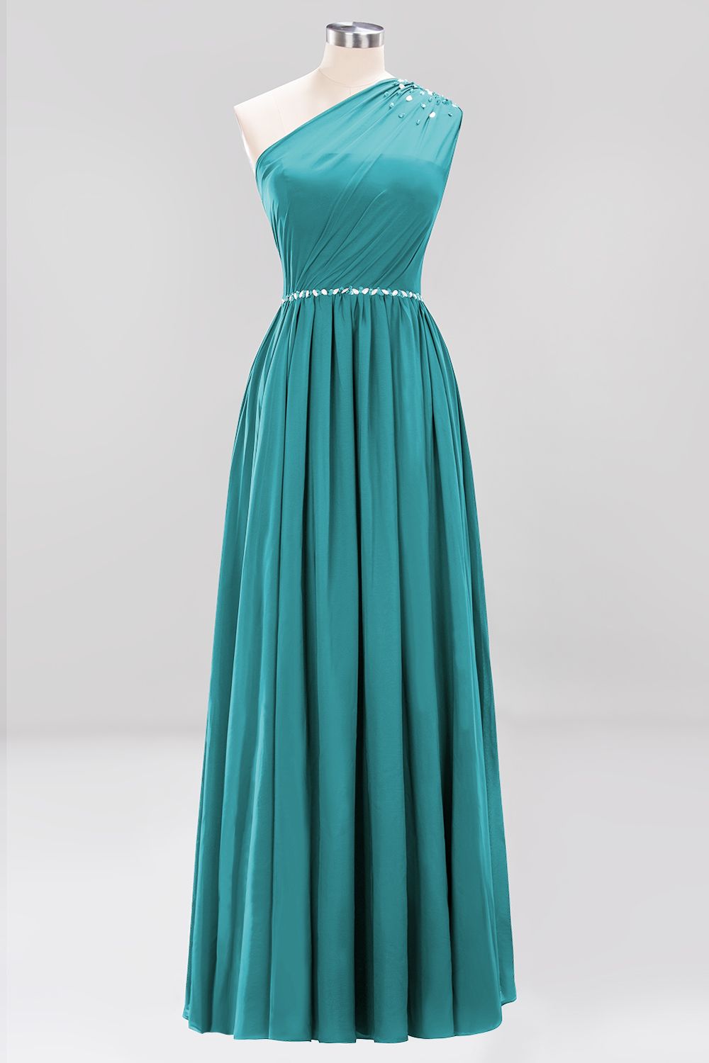 Modest One-shoulder Royal Blue Affordable Bridesmaid Dress with Beadings