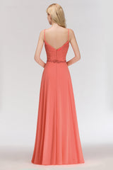 Modest Spaghetti-Straps Ruffle Affordable Bridesmaid Dress with Appliques