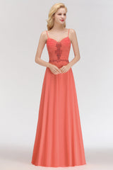 Modest Spaghetti-Straps Ruffle Affordable Bridesmaid Dress with Appliques