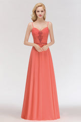 Modest Spaghetti-Straps Ruffle Affordable Bridesmaid Dress with Appliques