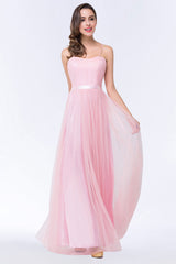 Modest Spaghetti-Straps Sweetheart Long Bridesmaid Dress with Sash